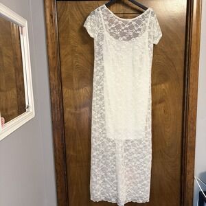 NWOT Wild Fable Large White Lace Lined Short Sleeve Maxi Dress 90s Sheer